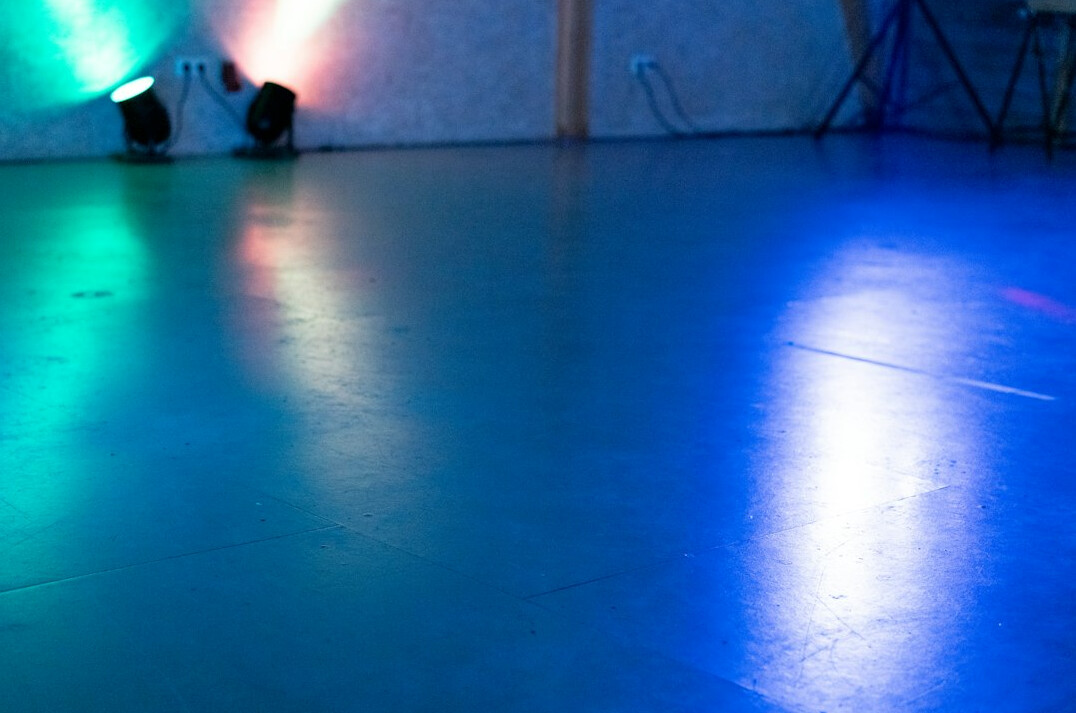 Television studio floor with lights and cameras